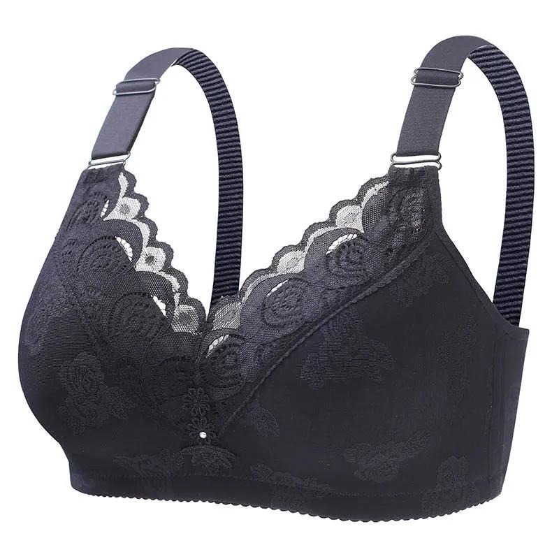Große, dünne Unterwäsche, Rafftyp, Anti-schlaffe Brust, kein Stahlring, bequemer BH, atmungsaktiver BH, Damenunterwäsche 36/80B schwarz