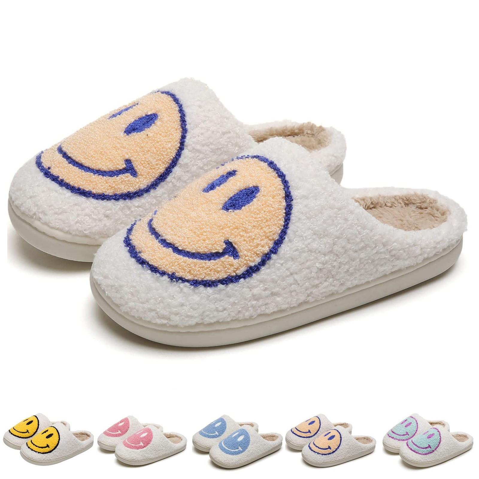 Gesichts-Hausschuhe für Kinder, Happy Face Hausschuhe, weicher Plüsch, warme Hausschuhe, rutschfeste Winter-Hausschuhe für Jungen und Mädchen 38 graue