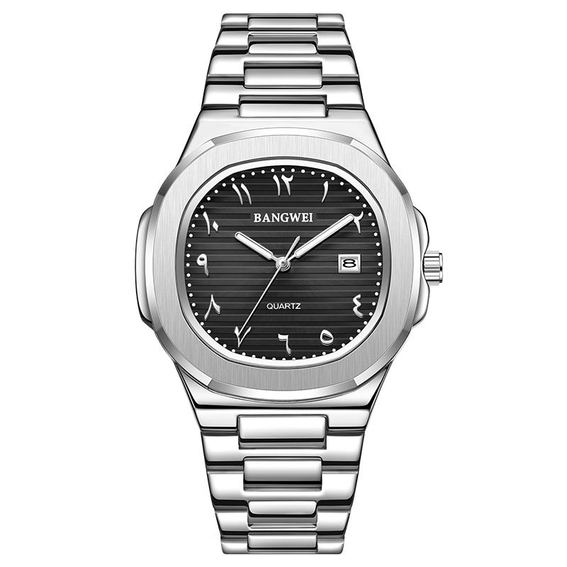 LIGE Neue Luxus Herren Quarzuhren BANGWEI Marke Wasserdicht Automatische Datumsanzeige Uhr Mann Edelstahl Sport Chronograph Uhr für Herren Uhr silber/schwarz