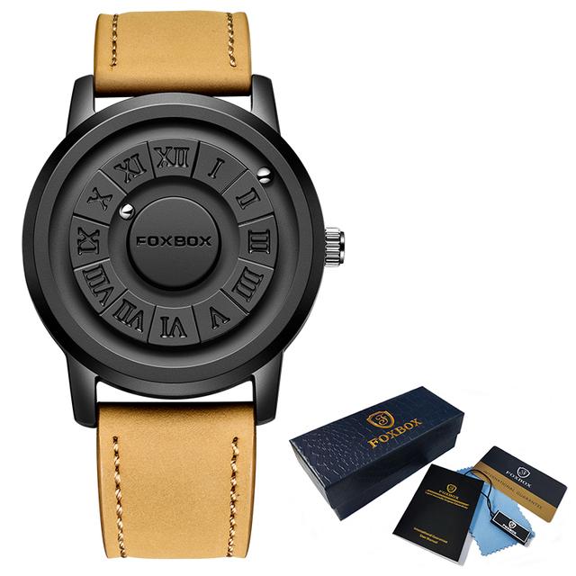 LIGE Neue kreative Uhr, personalisierte Mode, magnetische Kugel, Quarzuhr, bequemes Leder, wasserdicht, lässige Sportuhr, Herrenuhr braun/schwarz