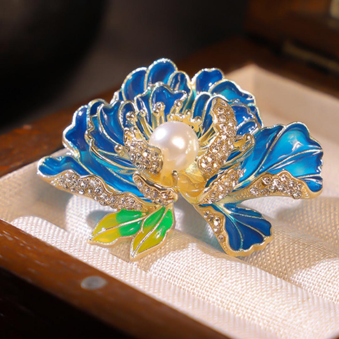 Elegante Pfingstrose Blume Perle Broschen Pins Für Frauen Mädchen Exquisite Hemd Kleid Rucksack Anzüge Hut Pins Corsage Geschenke blau