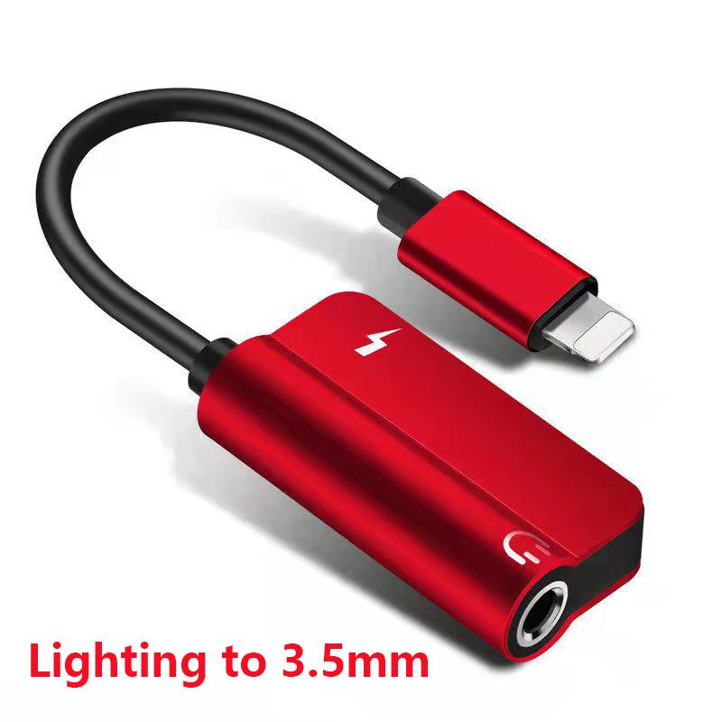 2-in-1-Audio-Adapter, Kopfhörer-Ladekabel für iPhone 11 x 7 8 Plus, Aux-Kabel für 3,5-mm-Beleuchtung zum Kopfhörer-Splitter lighting+3.5MM rot