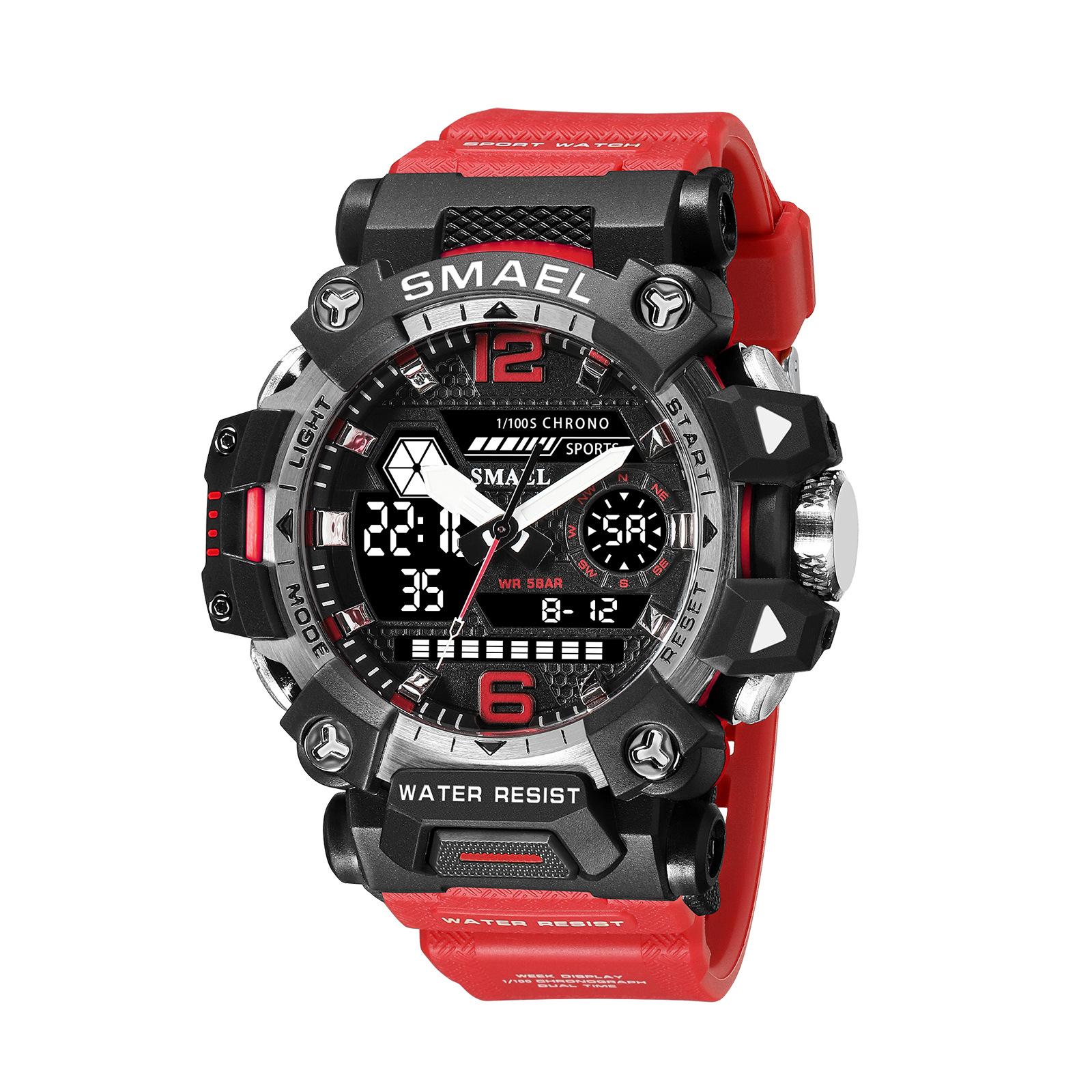 SMAEL Herren-Militäruhr, Outdoor-LED-Digitaluhr, 50 m wasserdicht, taktische Armee-Armbanduhr, Sportuhren für Männer, Sport-Armbanduhr 8072 NO Package rot