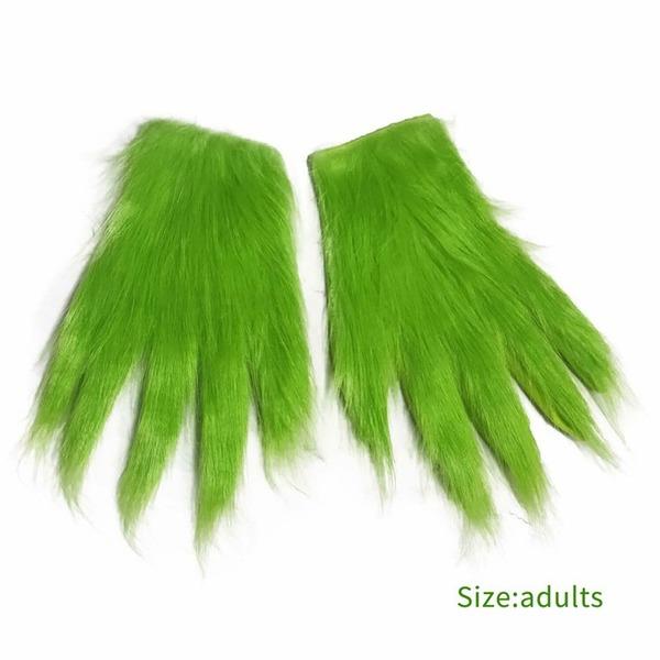 1 Paar Weihnachtspelz-Plüsch-grüne Handschuhe, Cosplay-Pelzhandschuhe, Halloween-Party, Cosplay-Requisiten grün