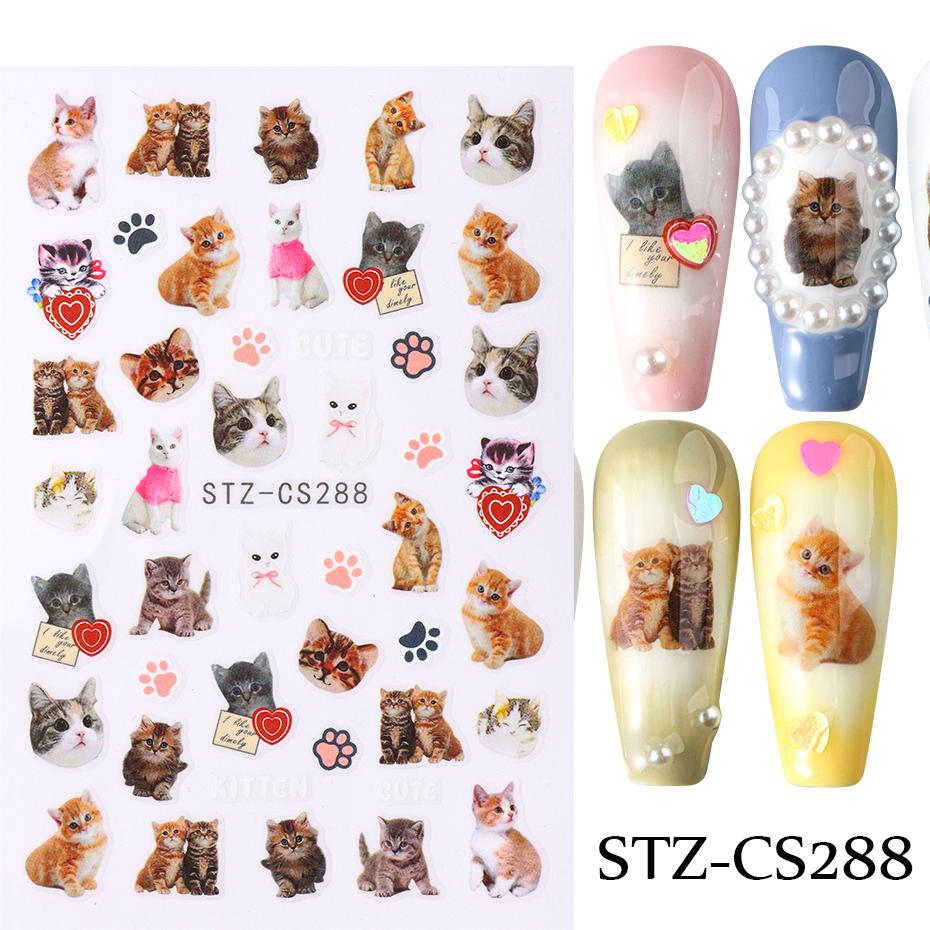 Schöner Hund, Katze, Tierhase, 3D, koreanischer Cartoon, Gekritzel, Relief, selbstklebende Nagelkunst-Aufkleber, süßer hübscher Welpe, Kätzchen, Stern, Maniküre 288