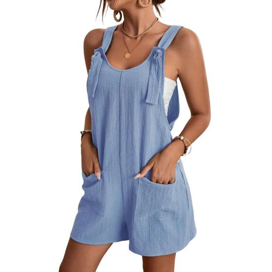 Damen Ärmelloser Jumpsuit Sommer Lässig Kurze Overalls Locker Baumwolle Jumpsuit S hellblaue