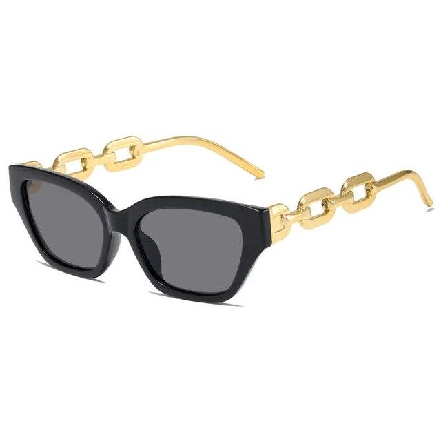 INS Vintage Cat Eye Sonnenbrille Damen Trend Neue Mode Kleine Metallkette Sonnenbrille Elegante Brille Mode Schwarze Sonnenbrille