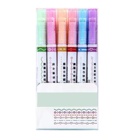 6-teiliges Border-Marker-Pen-Set, Grafik-Textmarker, Curve-Border-Stifte, Journal-Planer, Scrapbook, Kunst, Schulbedarf Unilateral
