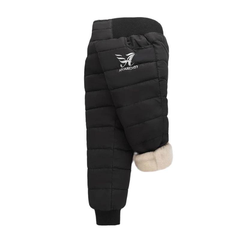 Warm verdicken Jungen Mädchen Daunenhose Winter Plus Samt Kinder hohe Taille Hose Ski Daunen gepolsterte Hose 110 schwarz
