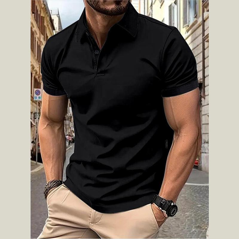 Herrenmode Sommer Polo T-Shirt Lässiges Atmungsaktives Oberteil Reverskragen Hals Kurzarm Bequemes Sport T-Shirt Yasheng M schwarz