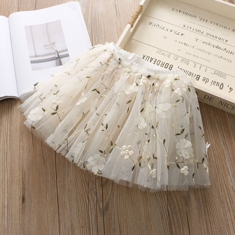 Kinder Flauschigen Kurzen Rock Mesh Dreidimensionale Blütenblatt Schmetterling Prinzessin Rock Mädchen Leistung Halben Rock 120 beige