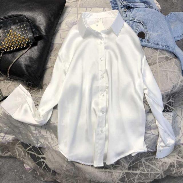 Frühling Damenbekleidung Seidenhemd Vintage Bluse Damen Transparentes Top Damen Langarmhemd Damen Oberhemd XXXL weiß