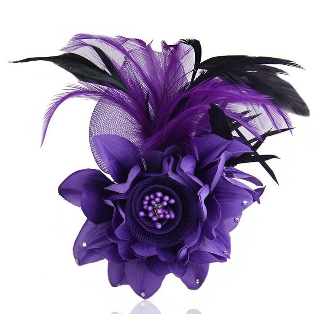 Retro Tuch Kunst Feder Brosche Pins Strass Stoff Blume Corsage Anstecknadeln Handgemachten Schmuck Hochzeit Party Zubehör violett