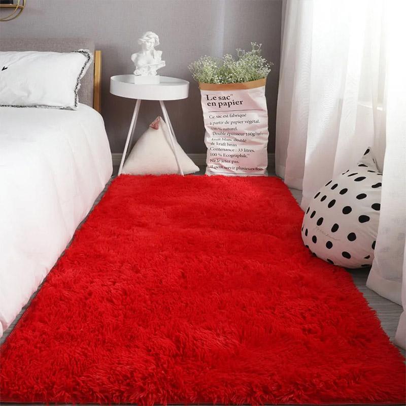Teppich Schlafzimmer Nachttisch Teppich Plüsch Wohnzimmer Vollbodenmatte Mädchen Ins Zimmer Schmutziger Teppich Sofa Teppich Warm Große Fläche Kissen 40*120cm rot