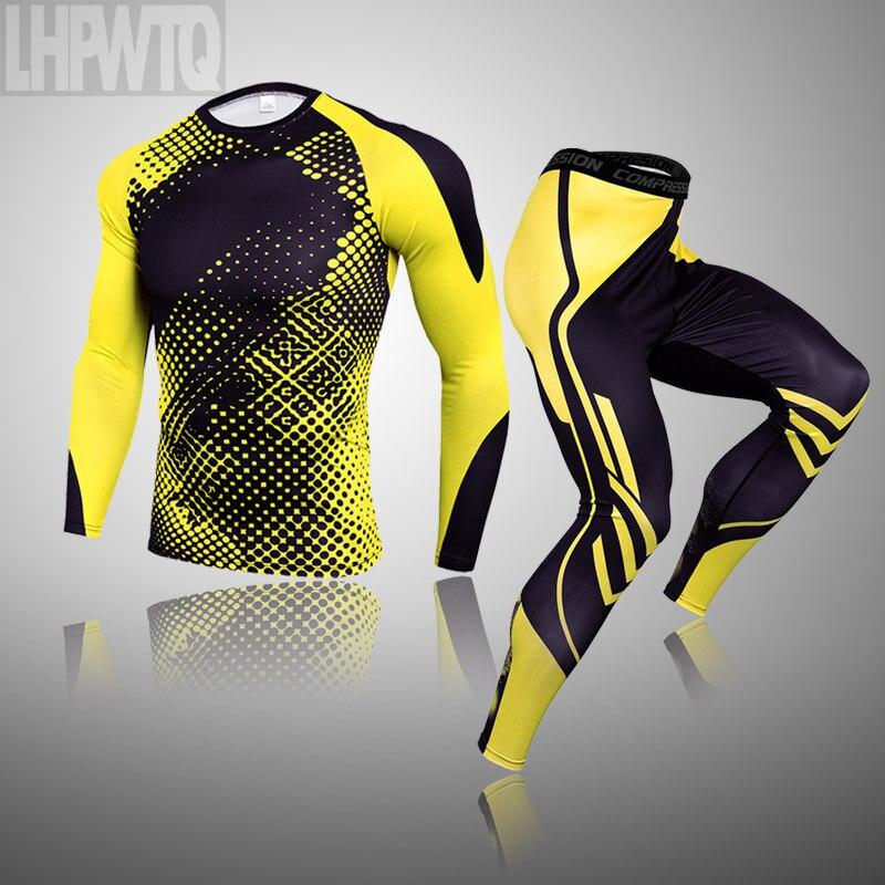2-teiliges Thermo-Unterwäsche-Set für Herren, lange Unterhosen, Fitness-Leggings, Basiskompression, Sportanzug, Unterwäsche XXXL yellow