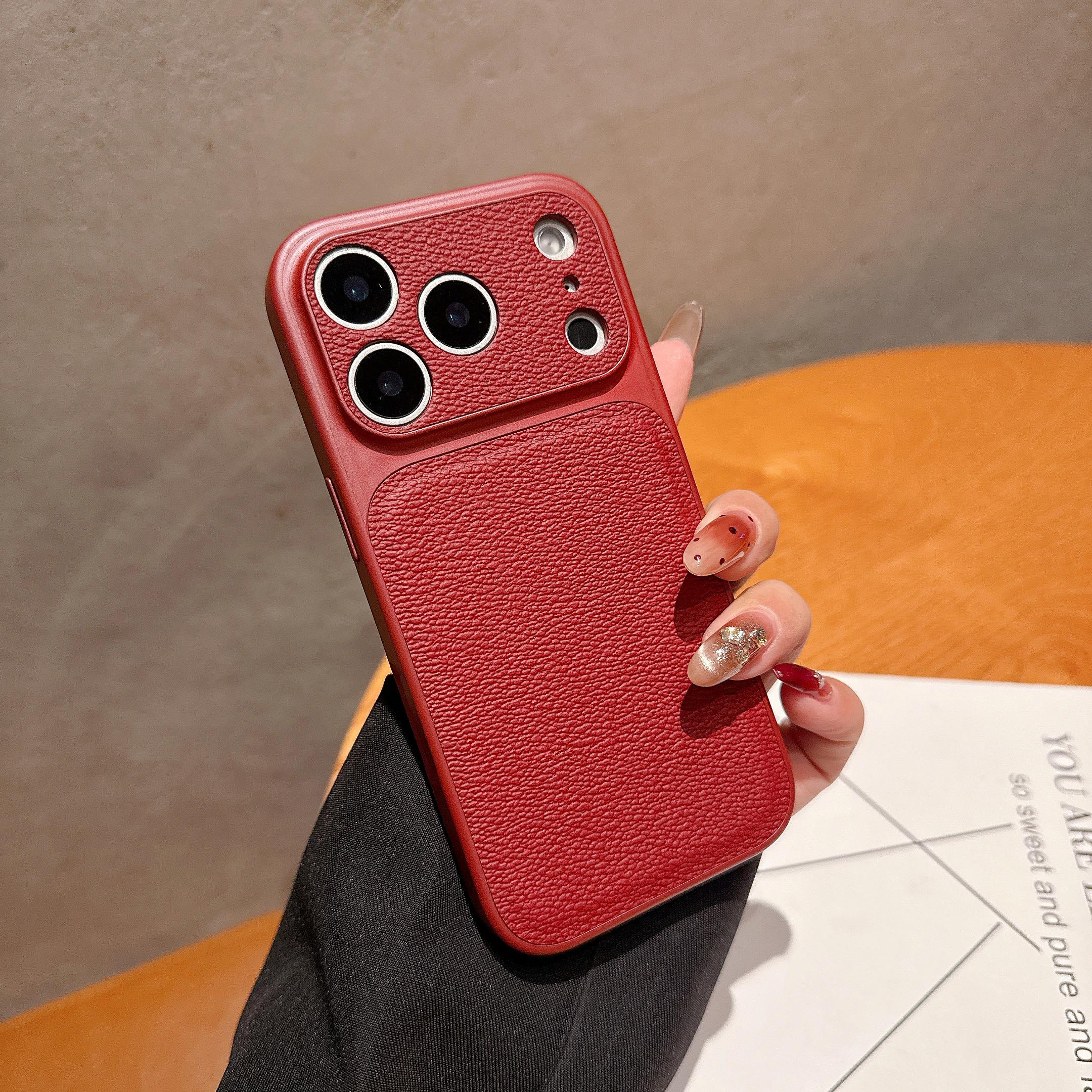 Originale Echtleder-Farbhülle für iPhone 17 Air 16 15 14 13 Pro Max Matt Stoßfest Hybrid-PC Große Kamera-Fensterabdeckung iPhone Air rot