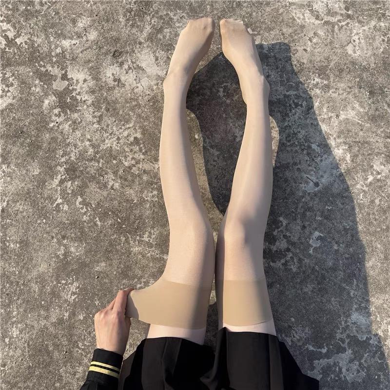 Glitzernde Strümpfe für Damen, 12D, ultradünn, für den Sommer, Damen-Collant, sexy Dessous, durchsichtige Strümpfe, breite Rippendetails One Size nude