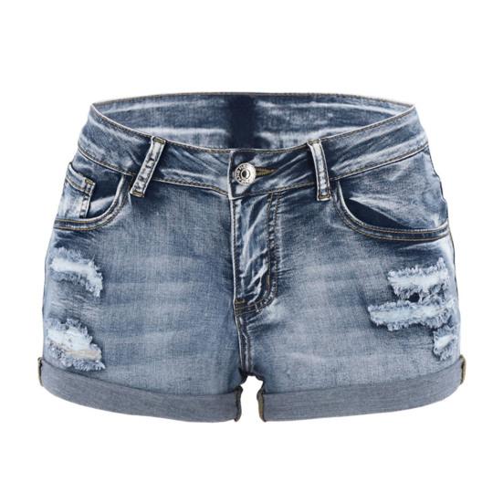 Zerrissene Jeans-Shorts für Damen, mittlere Taille, gerollte Bündchen, dehnbare Jeans-Shorts, Sommer-Distressed-Shorts mit Taschen M hellblaue