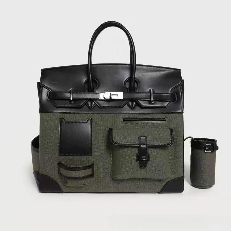 Direktvertrieb 40 Zoll Neue Platin-Tasche für Herren und Damen Personalisierte Schulter-Crossbody-Tasche Leinwand mit Leder-Spleißung Reisetasche Handtasche 40x22x35cm armee grüne