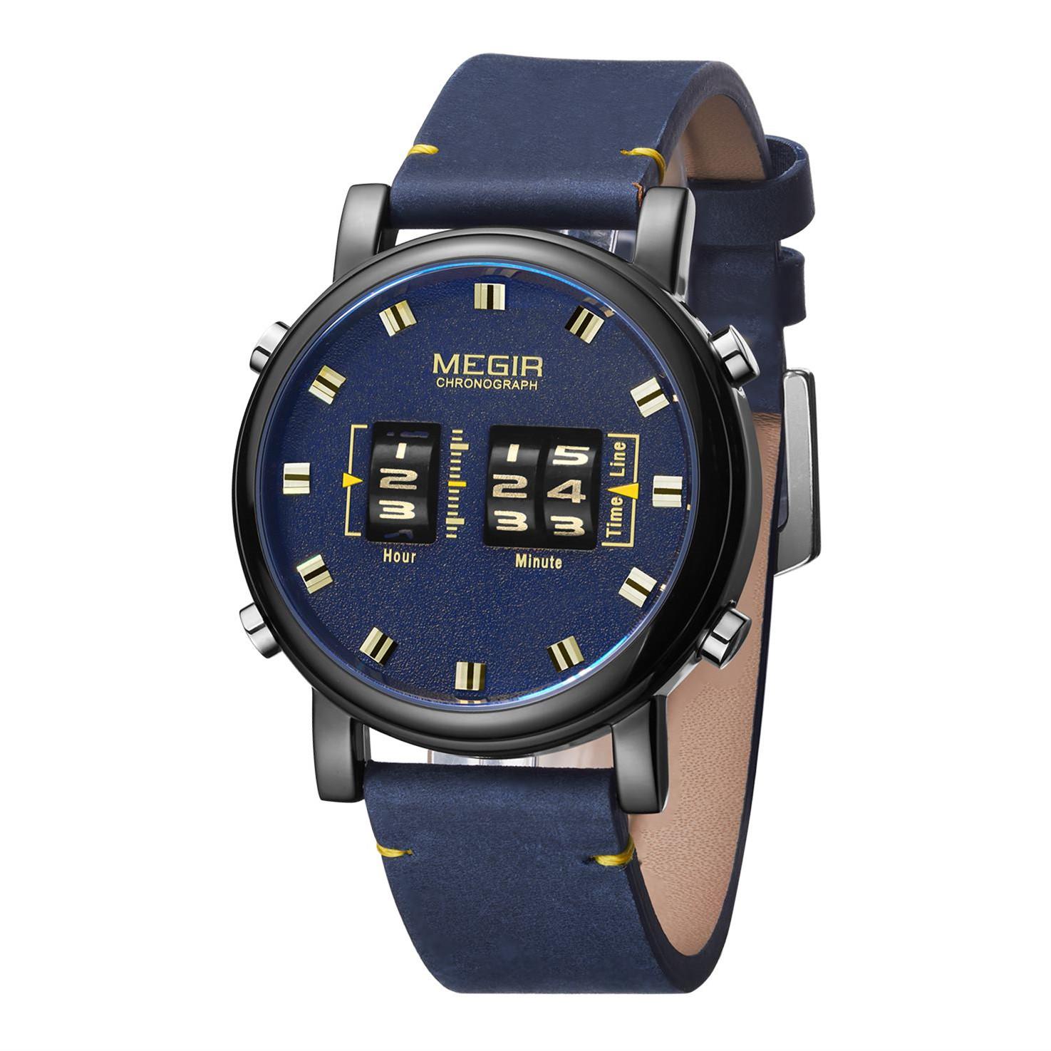 MEGIR Neue Mode Herren Uhren mit Lederband Top Marke Luxus Sport Quarzuhr Männer Relogio Masculino Armbanduhren blau