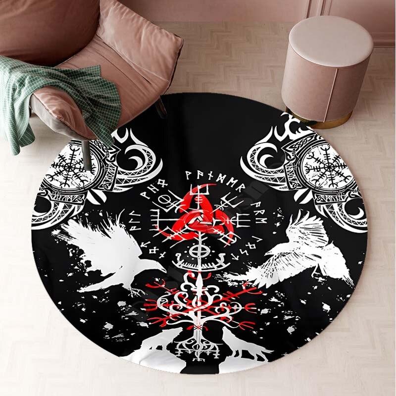 Nordic Viking Vintage Teppich Runde Matte Kreis Teppich Bad Matte Schwarz Matte Hause Dekoration Teppiche für Küche Teppiche für Wohnzimmer 60cm