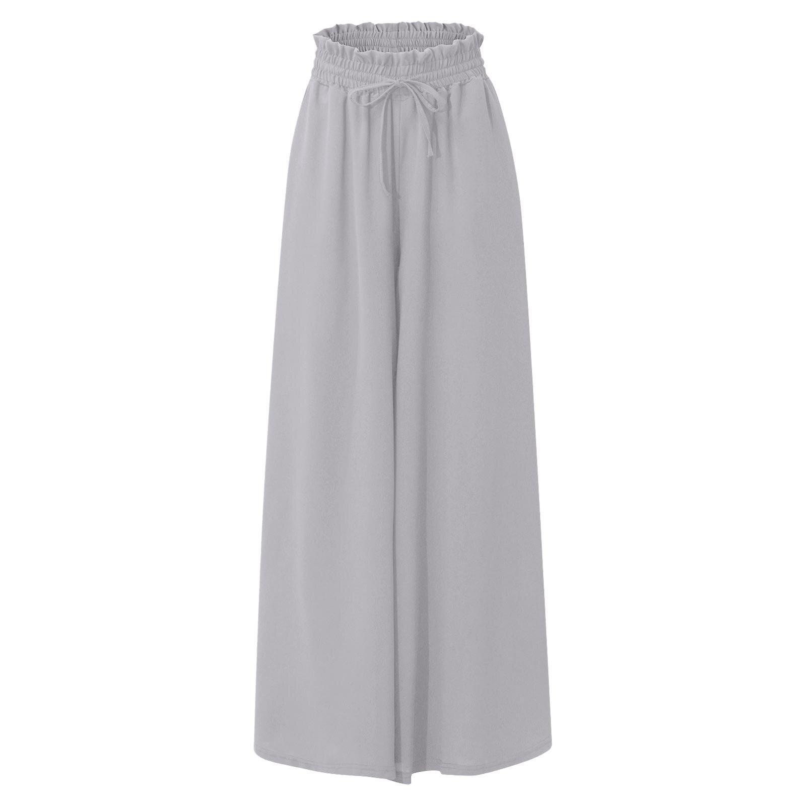 Damen Weitbeinige Hosen Sommer Culottes Elastischer Hoher Bund Fließende Palazzo-Hosen Locker Ausgestellte Hosen mit Taschen S graue
