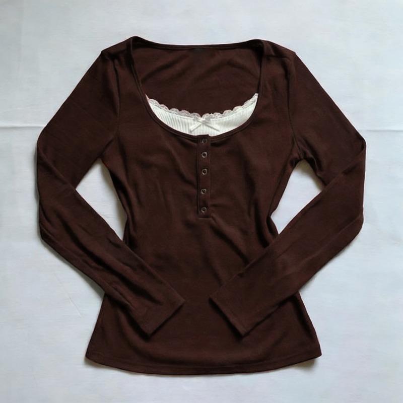 Y2K Vintage Damen Junges Mädchen Harajuku Kleidung Lässig Trend Mode Mädchen Langarm Schleife Schlank Schick Schlanke Kleidung M braun