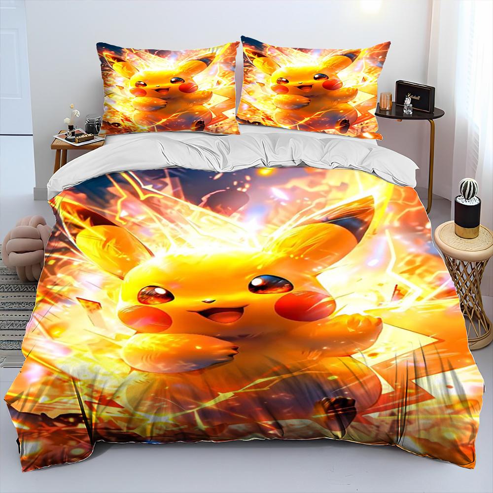 3D Cartoon Pikachu Pokemon Monster Bettdecke Bettwäsche Set Bettbezug Bett Set Steppdecke Bezug Kissenbezug Queen Bettwäsche Set Erwachsene Kinder AU King(245*210cm)3pcs
