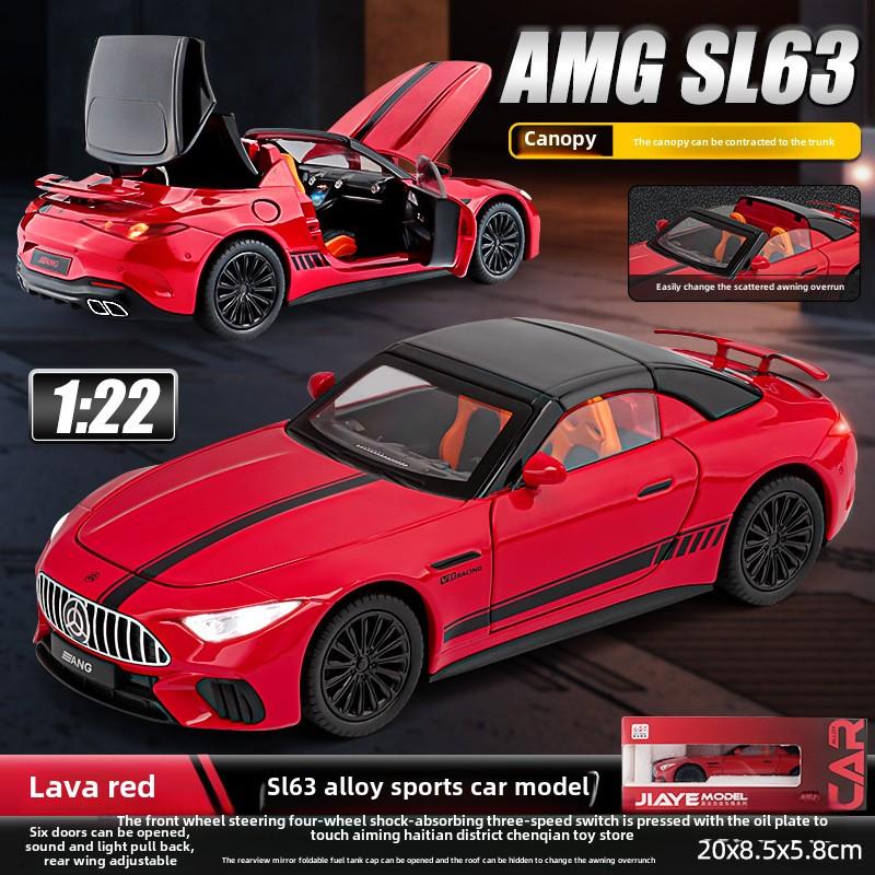 Neu 1:22 Mercedes Benz SL63 Sportwagen, hochsimuliertes Modellauto aus Druckgussmetalllegierung, Sound- und Licht-Pullback-Kollektion, Kinderspielzeug, Jungengeschenk rot
