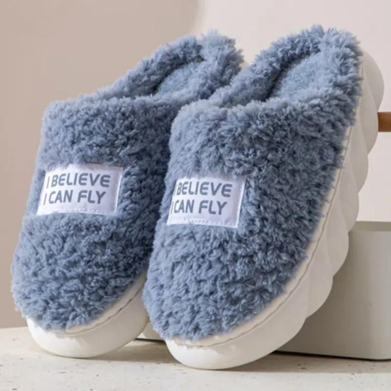 Frauen Männer Dicke Sohle Hausschuhe Indoor Hausschuhe für Frauen Winter Plattform Rutschen Warme Flauschige Hausschuhe Fell Baumwolle Schuhe Damen 38-39 blau