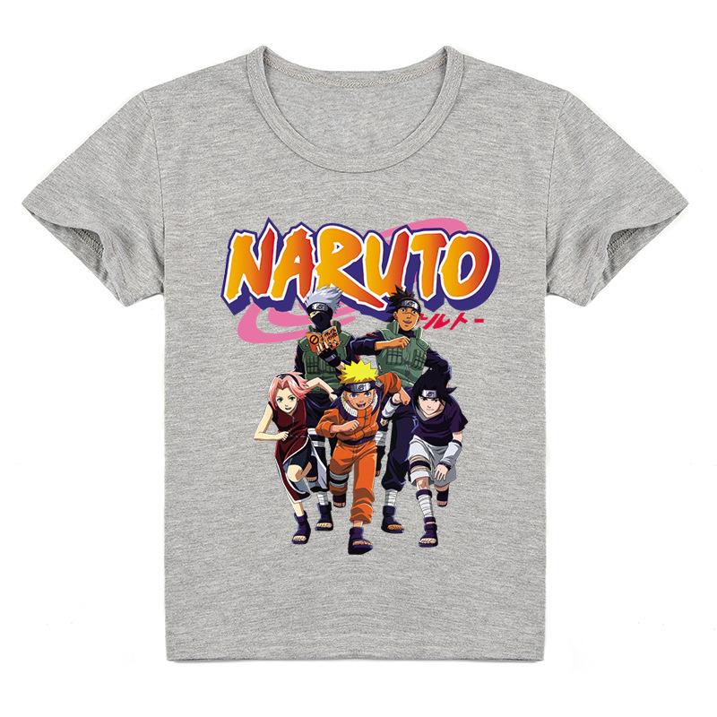 Kinderkleidung Naruto Mittelschule Kinder Cartoon Print Sommer beliebtes Kurzarm T-Shirt Y215 130cm graue