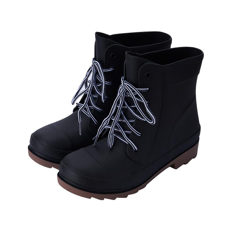 Neue Übergröße Arbeitsschutz Gummischuhe Herren Damen Mode Schnürstiefel Wasserdichte Gummi Knöchel Outdoor Regenstiefel 36-37 schwarz
