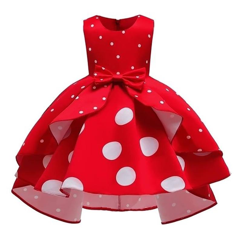 Baby Mädchen Blumen Gestreiftes Kleid für Mädchen Hochzeitsfeier Kleider Kleinkind Kinder Geburtstag Punktekleid Kinderbekleidung 100 rot
