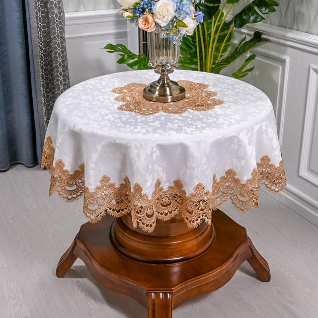 Runde Tischdecke Kunst Haushalt Spitze Tischdecke Tisch Esstisch Abdeckung Europa Bestickte Blume Stoff Tisch Matte Staubschutz Diameter 130cm