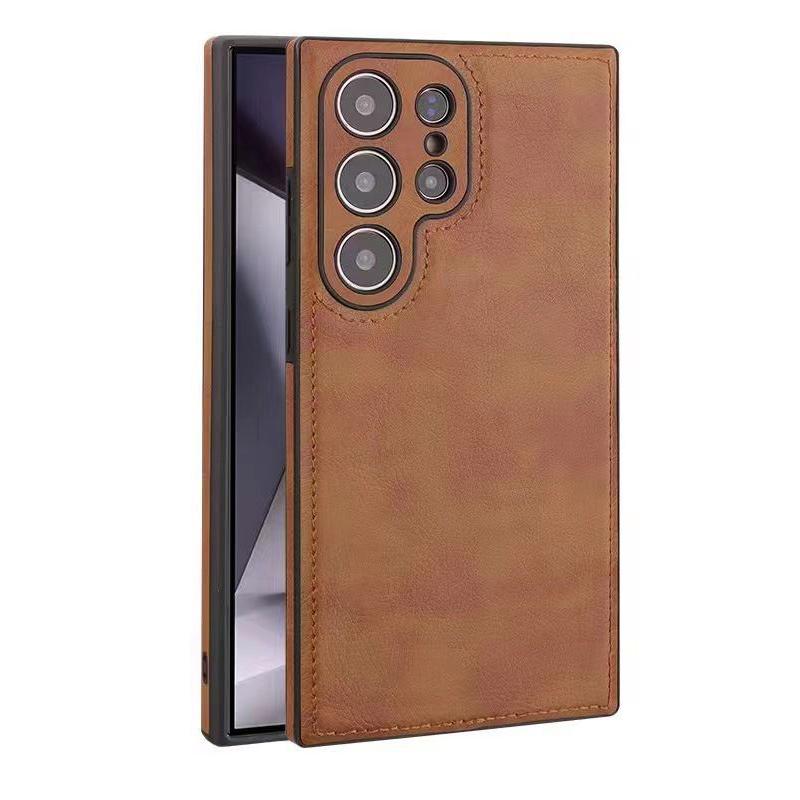 Premium Leder Handyhülle für Samsung Galaxy S25 Ultra S24 S23, Rindsleder Retro Premium Leder Samsung Handyhülle Galaxy S25 Plus braun