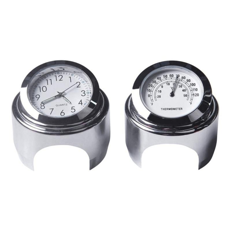 Motorrad-Uhr-Thermometer, wasserdichte Lenkeruhr, Aluminium, Motorrad-Lenkeruhr, Temperaturanzeige weiß