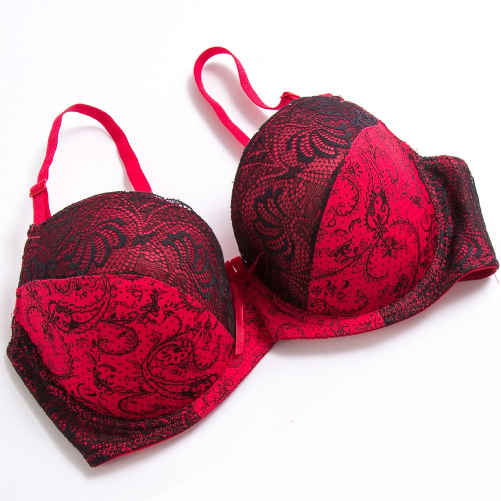 Spitzen-BHs für Frauen, Übergröße, BH, Druck, florales Plunge-Bralette, sexy Dessous, Bügel-BH 40E rot
