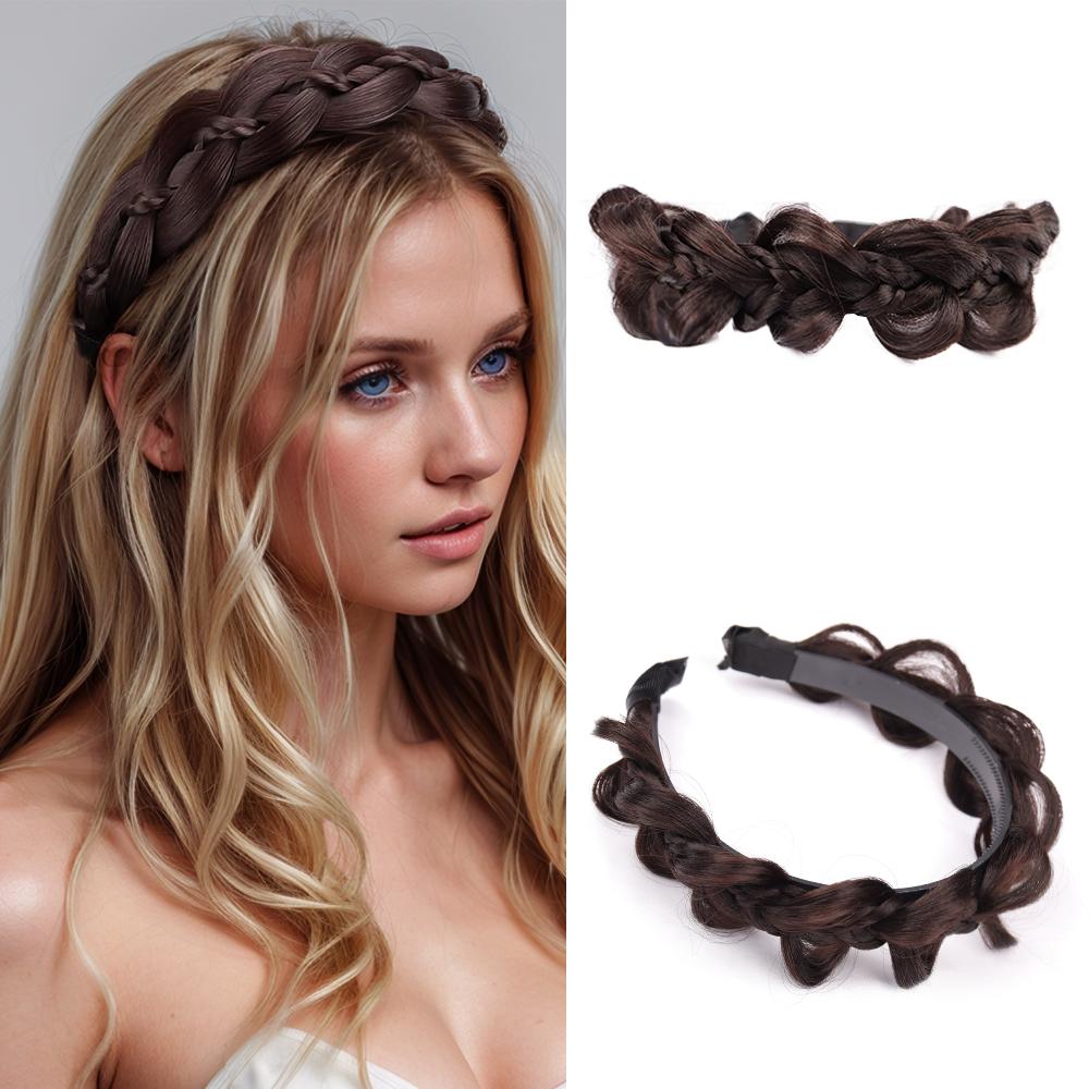 MERISIHAIR 1 Stück Synthetische Flechtperücke Stirnband Gedrehte Flecht-Haarverlängerung Reifen Haar Rutschfestes Stirnband Für Frauen Haarteil Zubehör Tägliche Nutzung 13cm