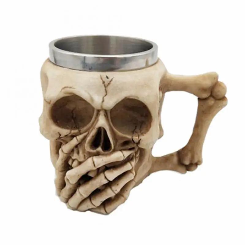 3D-Totenkopf-Tasse, Halloween-Thriller-Tasse, Dekoration, Totenkopf-Tasse, Halloween-Dekoration, Harz, Skelett, Geister-Tasse, Kaffeetasse, Halloween-Geschenk 301-400ml