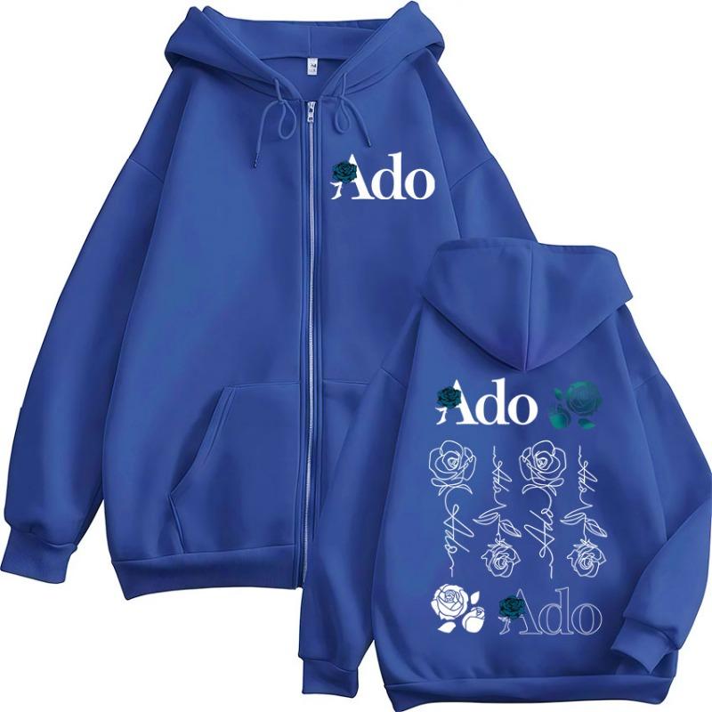 Ado Blue Rose Welttournee 2025 Hibana Merch Reißverschluss Hoodies Herren Damen Kleidung Mode Zip-Up Sweatshirts Kapuzenpullover Jacken M blue