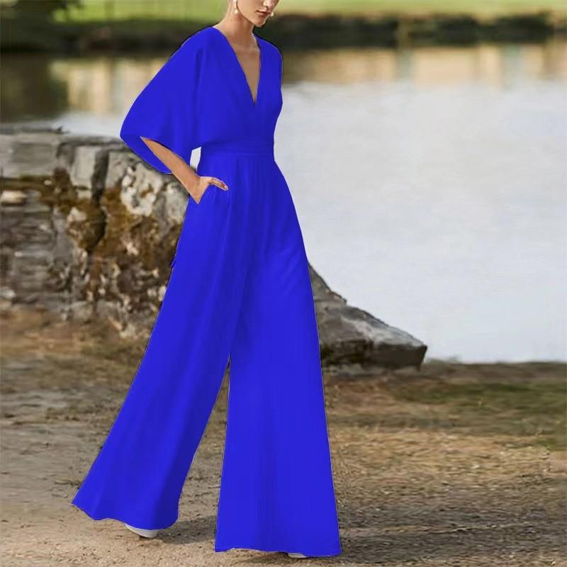 GMXIA Frühling Sommer Einfarbiger Mode Strampler mit Strickjacke Mittlere Taille Temperament Pendler Strampler M blau