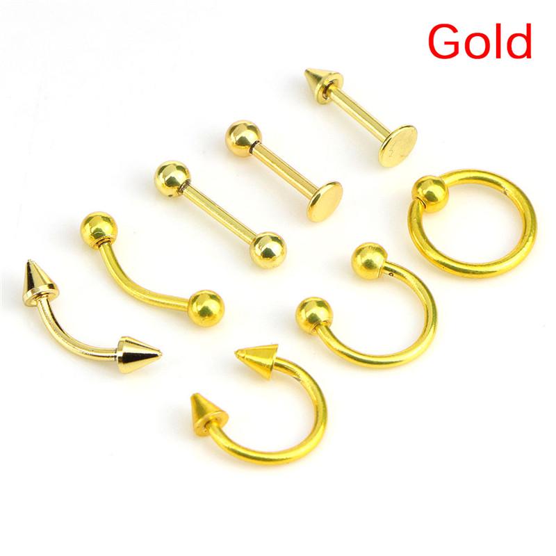 Gemischte 8-teilige 16G-Edelstahl-Helix-Piercing-Schmuckstücke für Ohr, Augenbraue, Nase und Lippen gold