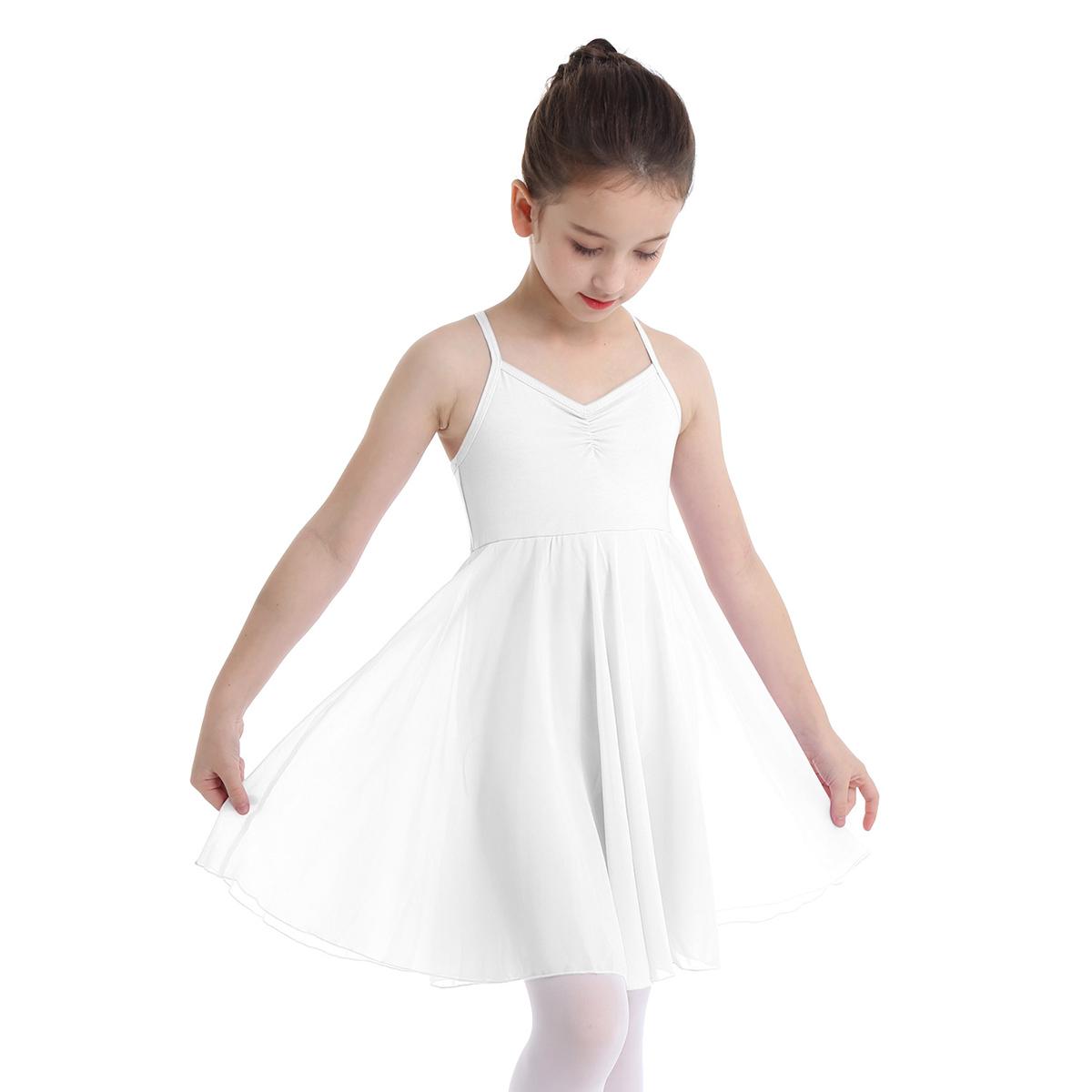 Kinder Mädchen Cross Back Leibchen Trikot Ballett Tutu Kleid Tanzkleidung Kostüme 5-6 Years weiß