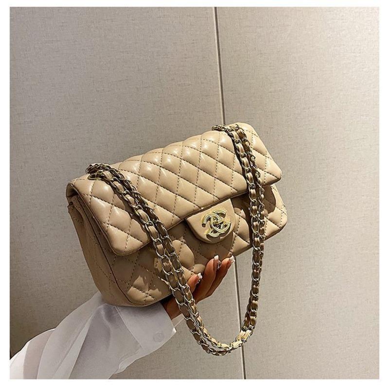 Tasche Damen Neue Tasche Umhängetasche Crossbody-Tasche Premium-Leder Rauten-Ketten-Tasche Damen 1 khaki