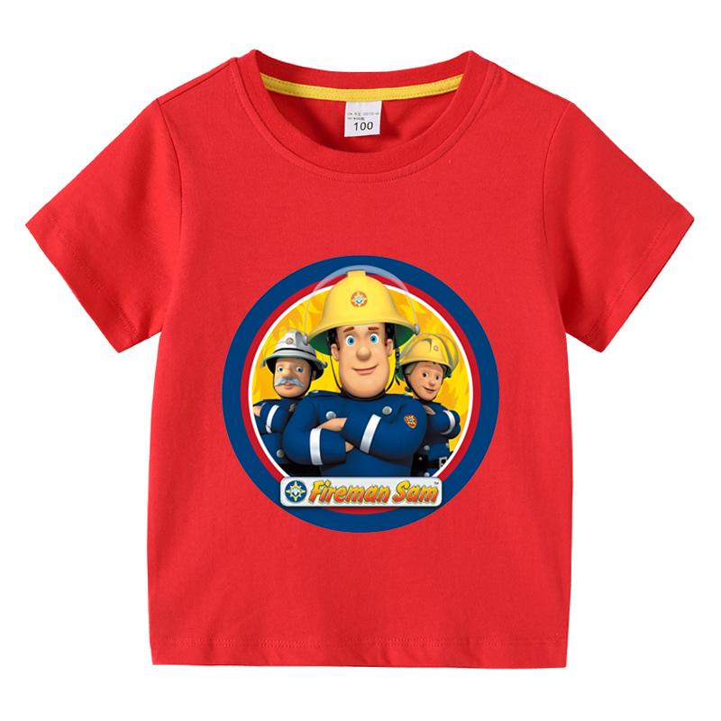 Kinder Sam der Feuerwehrmann Feuerwehrmann Design T-Shirt Jungen/Mädchen Tolle Kawaii Kurzarm Tops Kinder Lustiges T-Shirt für Sommer 100 blue
