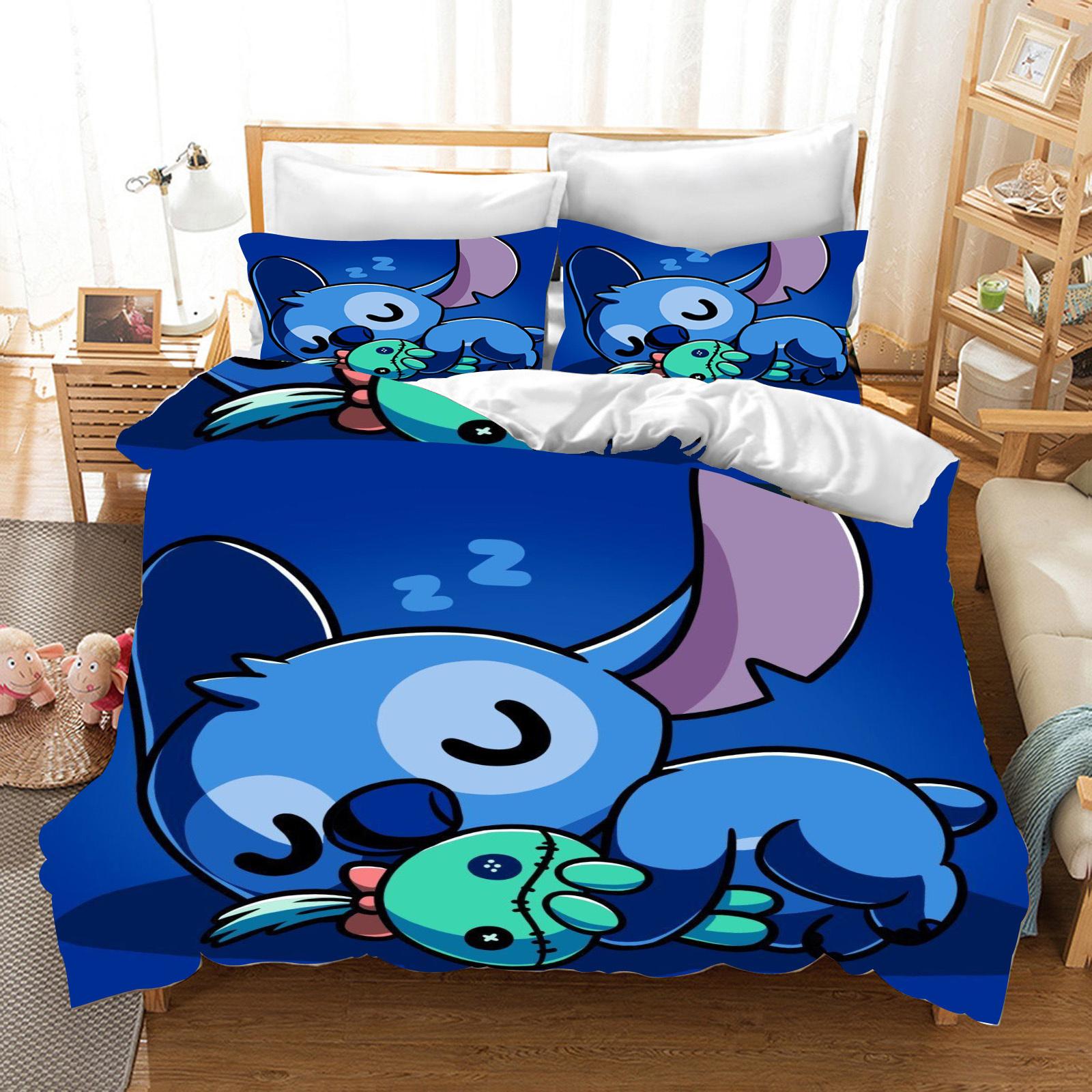 Stitch Bedrucktes Schlafzimmer Bettwäscheset Bettbezug Weihnachtsgeschenke Komfort Cartoon Mit Kissenbezug für Kinder und Erwachsene EU Single(135*200cm)3pcs