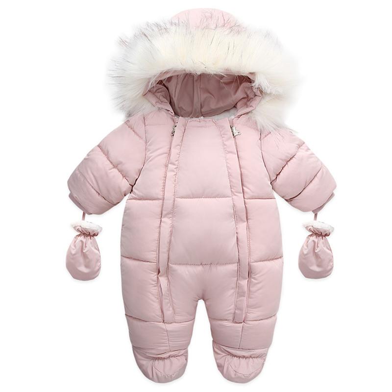 Winter Neugeborenes Baby Mädchen Kleidung Verdicken Baby Strampler mit Handschuhen Warmer Baby Jumpsuit Kapuze Plus Samt Kinderbekleidung 80cm rosa