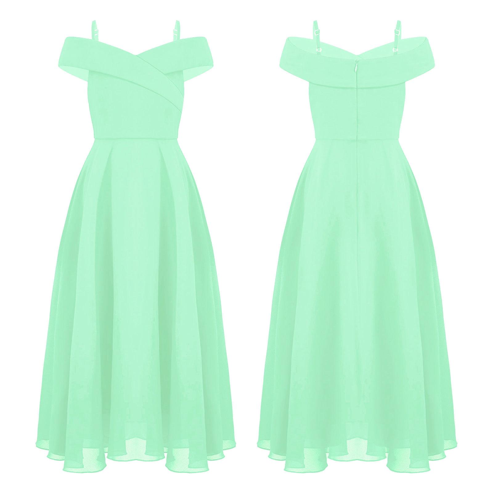 Kinder Mädchen Elegantes Chiffon Schulterfreies Brautjungfernkleid Hochzeitskleid Geburtstagsfeier A Linie Abendkleid 15-16 Years minze, grüne