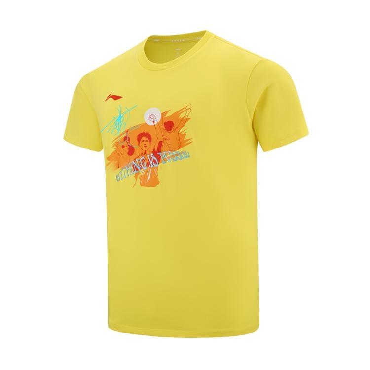 Li Ning Tischtennis Serie Lässig Einfach Rundhals Pullover Bedruckter Schriftzug Bequem Locker Vielseitig Kurzarm T-Shirt Unisex T-Shirt AHSVC89-3 M