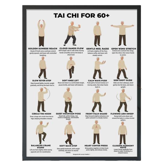 Tai Chi Stuhl-Workout-Poster Ungerahmt Tai Chi Routine-Poster Klare visuelle Anleitungen Sitzende Übungstabelle für Senioren Anfänger Sanfter Stuhl C